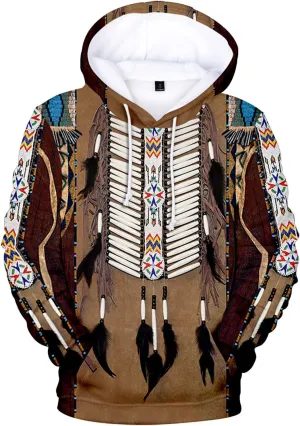 WENKOMG1 Mens Ethnic Printed Hoodies Long Sleeve Native Style Graphic Pullover Winter Fall American Indian Sweatshirt