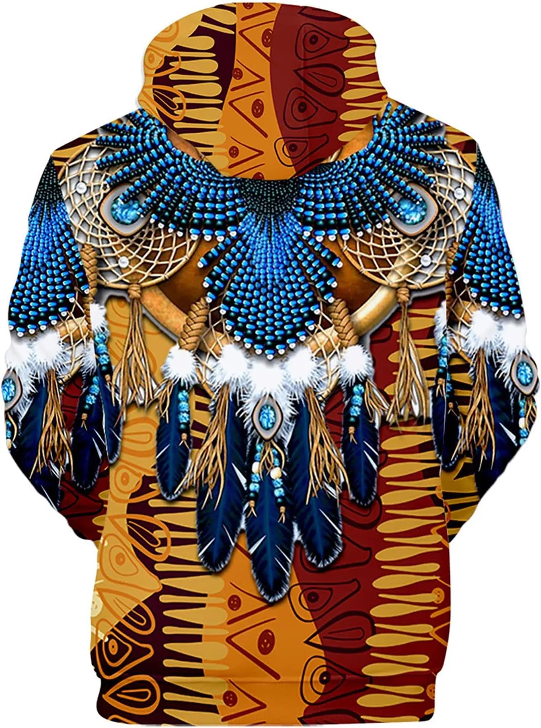 WENKOMG1 Mens Ethnic Printed Hoodies Long Sleeve Native Style Graphic Pullover Winter Fall American Indian Sweatshirt