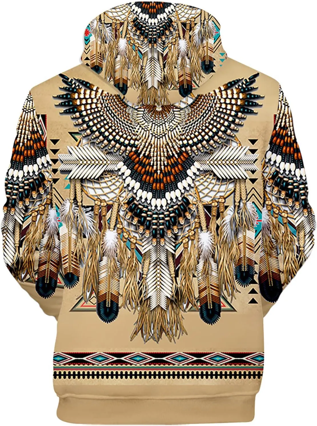 WENKOMG1 Mens Ethnic Printed Hoodies Long Sleeve Native Style Graphic Pullover Winter Fall American Indian Sweatshirt