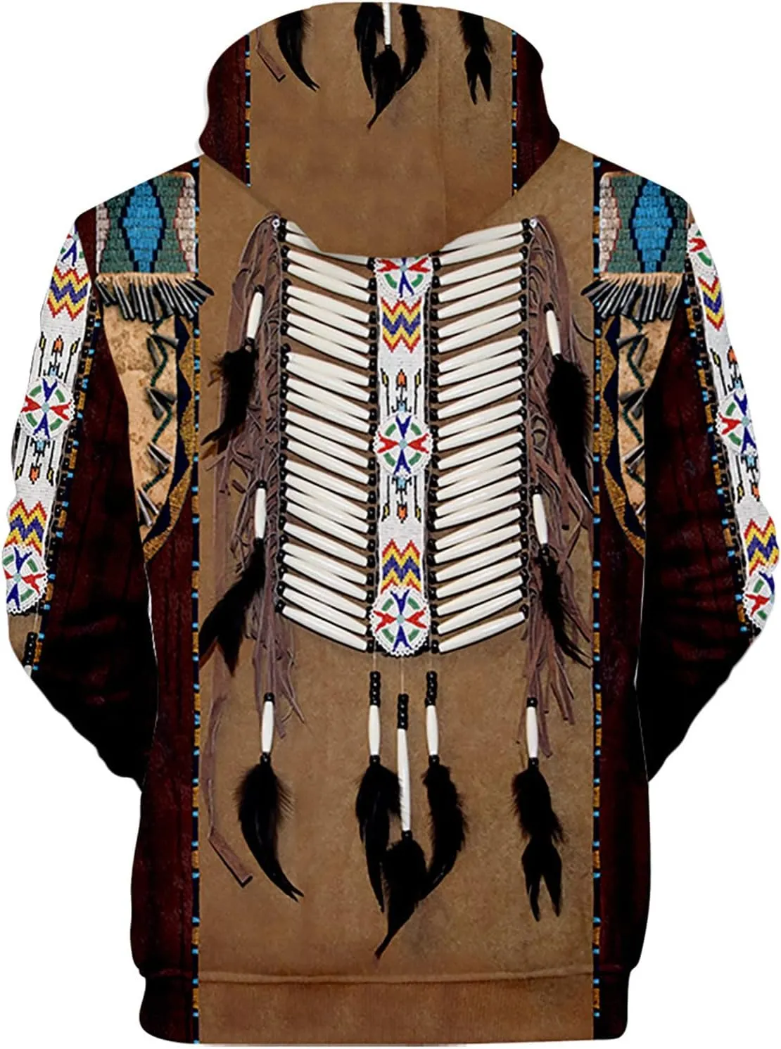 WENKOMG1 Mens Ethnic Printed Hoodies Long Sleeve Native Style Graphic Pullover Winter Fall American Indian Sweatshirt