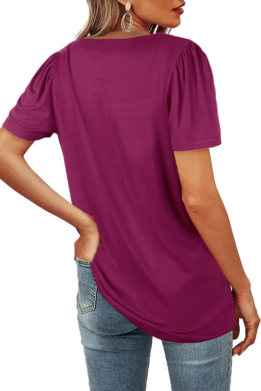 WIHOLL Womens Summer Tops Casual Square Neck Puff Short Sleeve T Shirts