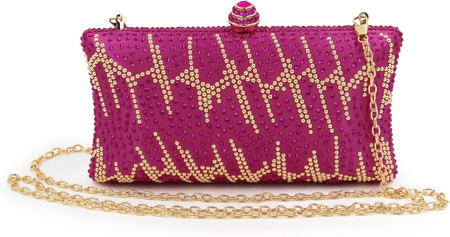 Women and Ladies Handbag Evening Clutch Bag Rhinestones Shoulder Bags for Prom Wedding Party