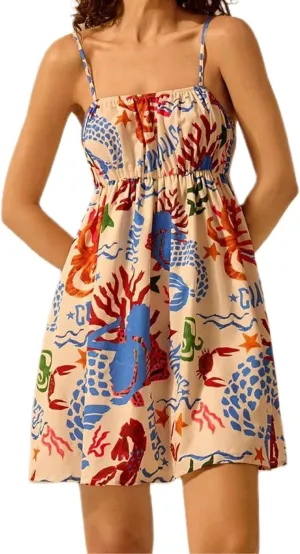 Women Boho Floral Cami Mini Dress Spaghetti Strap Printed A Line Short Dress Graffiti Cut Out Colorful Summer Dress