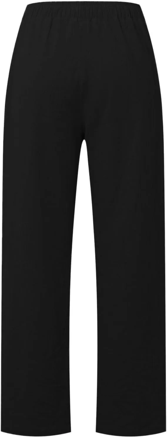 Women Linen Pants Casual Baggy Pants with Pockets Summer Comfy Wide Leg Trousers Boho Lounge Palazzo Pant Beach Wear