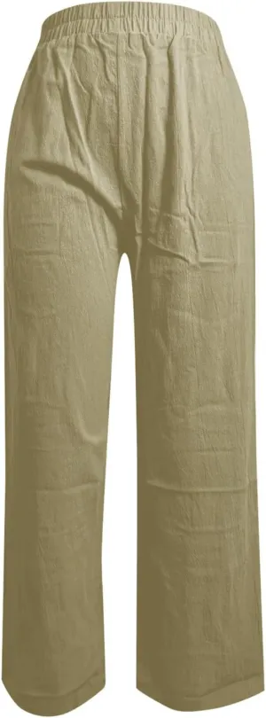 Women Linen Pants Drawstring Wide Leg Pants Flowy Elastic Waist Pant Casual Palazzo Trouser High Waisted Lounge Pant