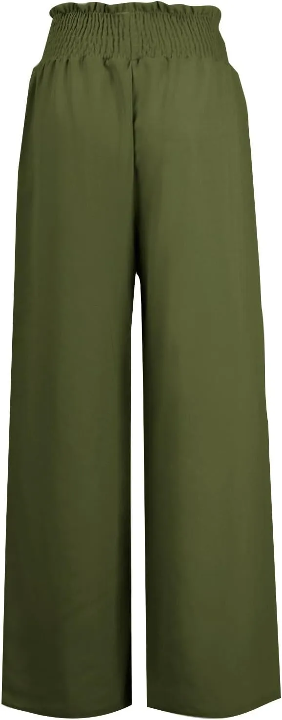 Women Linen Pants Palazzo Dressy Wide Leg Pants Summer Boho Linen Pant Flowy Beach Trousers with Pockets Resort Wear