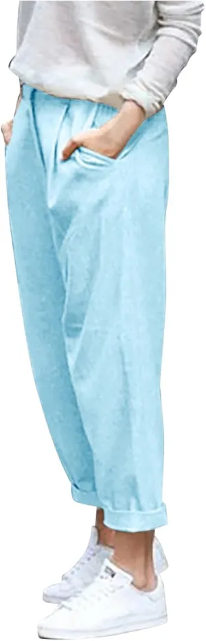 Women Linen Pants Wide Leg Casual Palazzo Pant Lounge High Waisted Beach Long Trousers Pants with Pockets Beach Wear