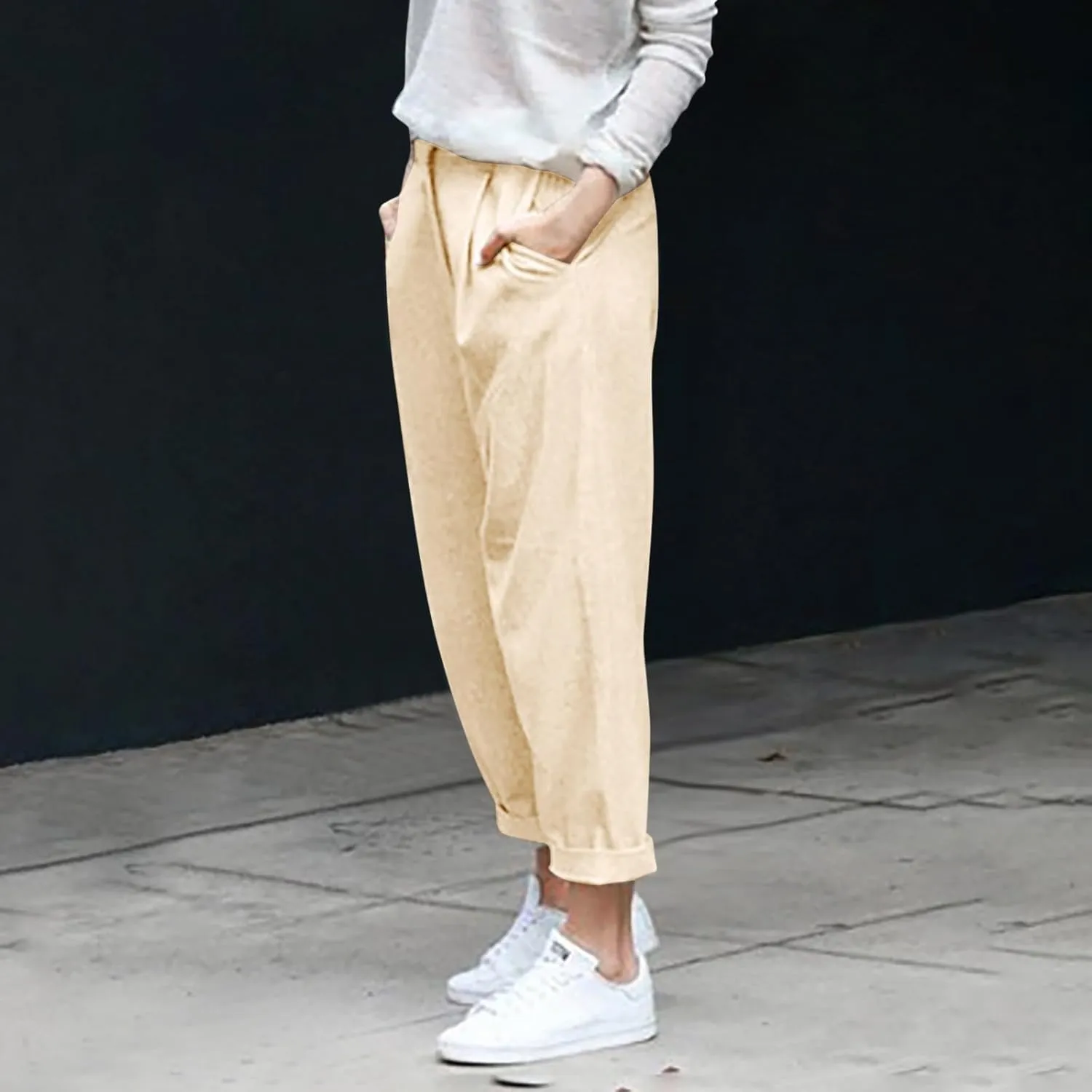 Women Linen Pants Wide Leg Casual Palazzo Pant Lounge High Waisted Beach Long Trousers Pants with Pockets Beach Wear