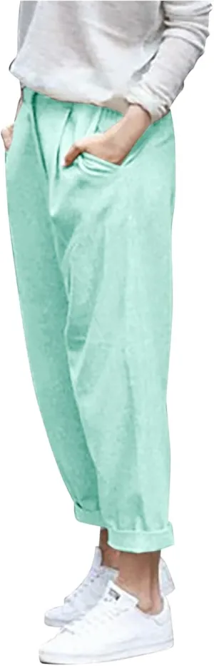 Women Linen Pants Wide Leg Casual Palazzo Pant Lounge High Waisted Beach Long Trousers Pants with Pockets Beach Wear