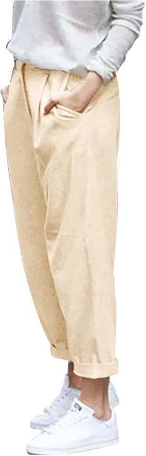 Women Linen Pants Wide Leg Casual Palazzo Pant Lounge High Waisted Beach Long Trousers Pants with Pockets Beach Wear