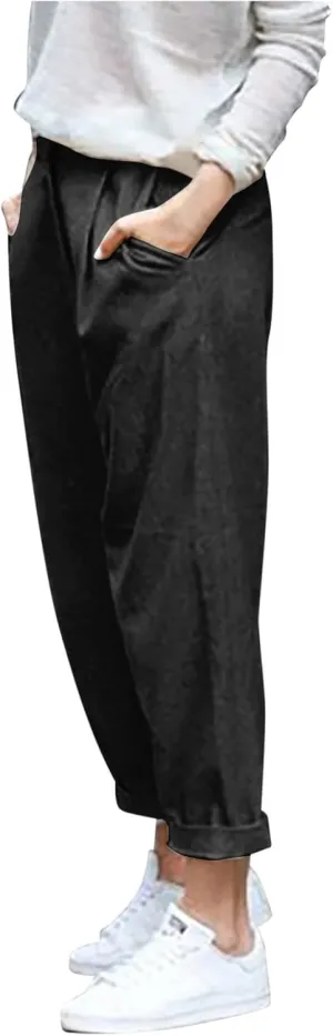 Women Linen Pants Wide Leg Casual Palazzo Pant Lounge High Waisted Beach Long Trousers Pants with Pockets Beach Wear