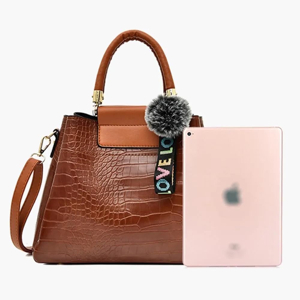 Women Purse Handbag 4pcs Faux Leather Satchel Crocodile Pattern Shoulder Bags Clutch Card Holder