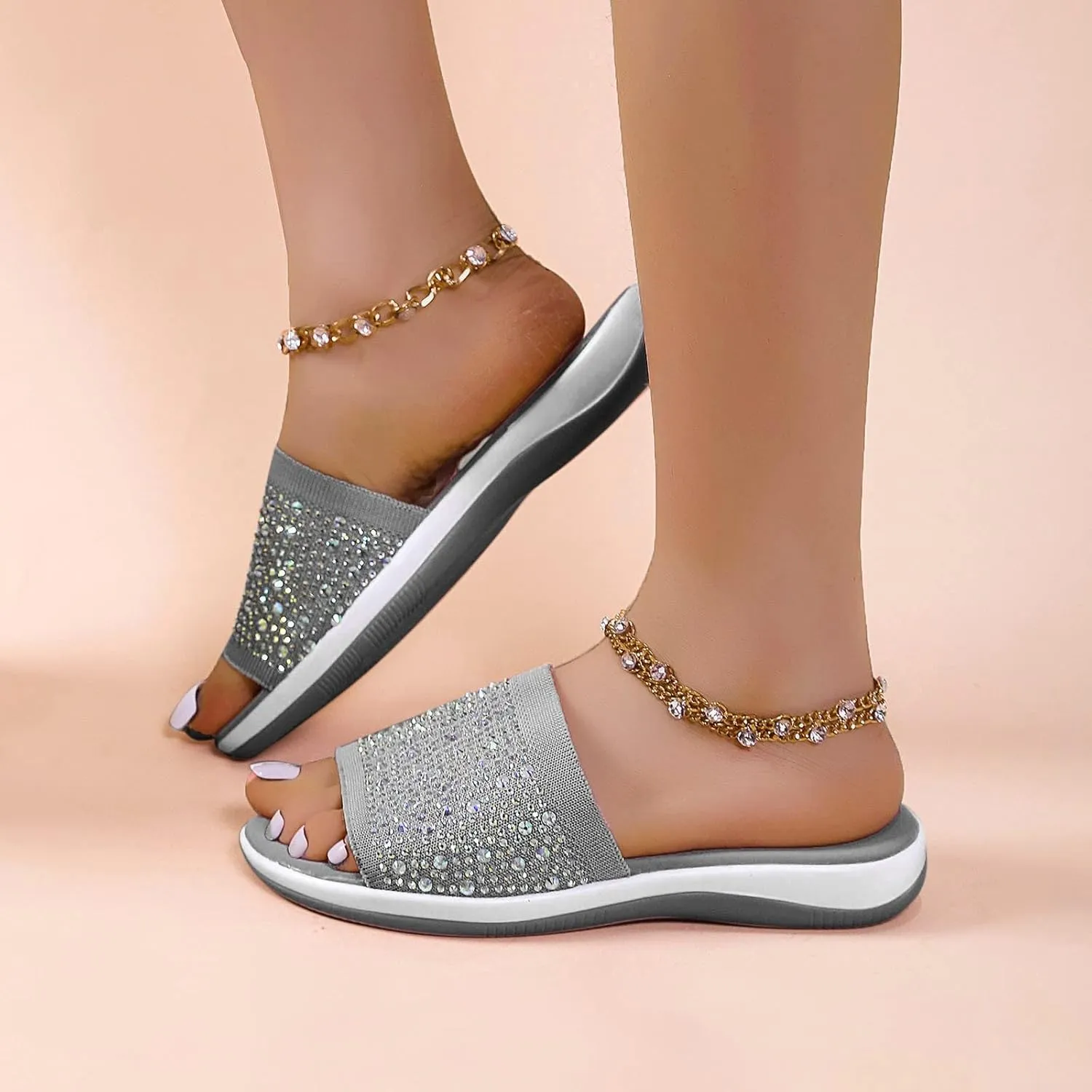 Women Sandals Platform Rhinestone Fashion Breathable Shoes Ladies Solid Sandals Color Women's Slide on Shoes