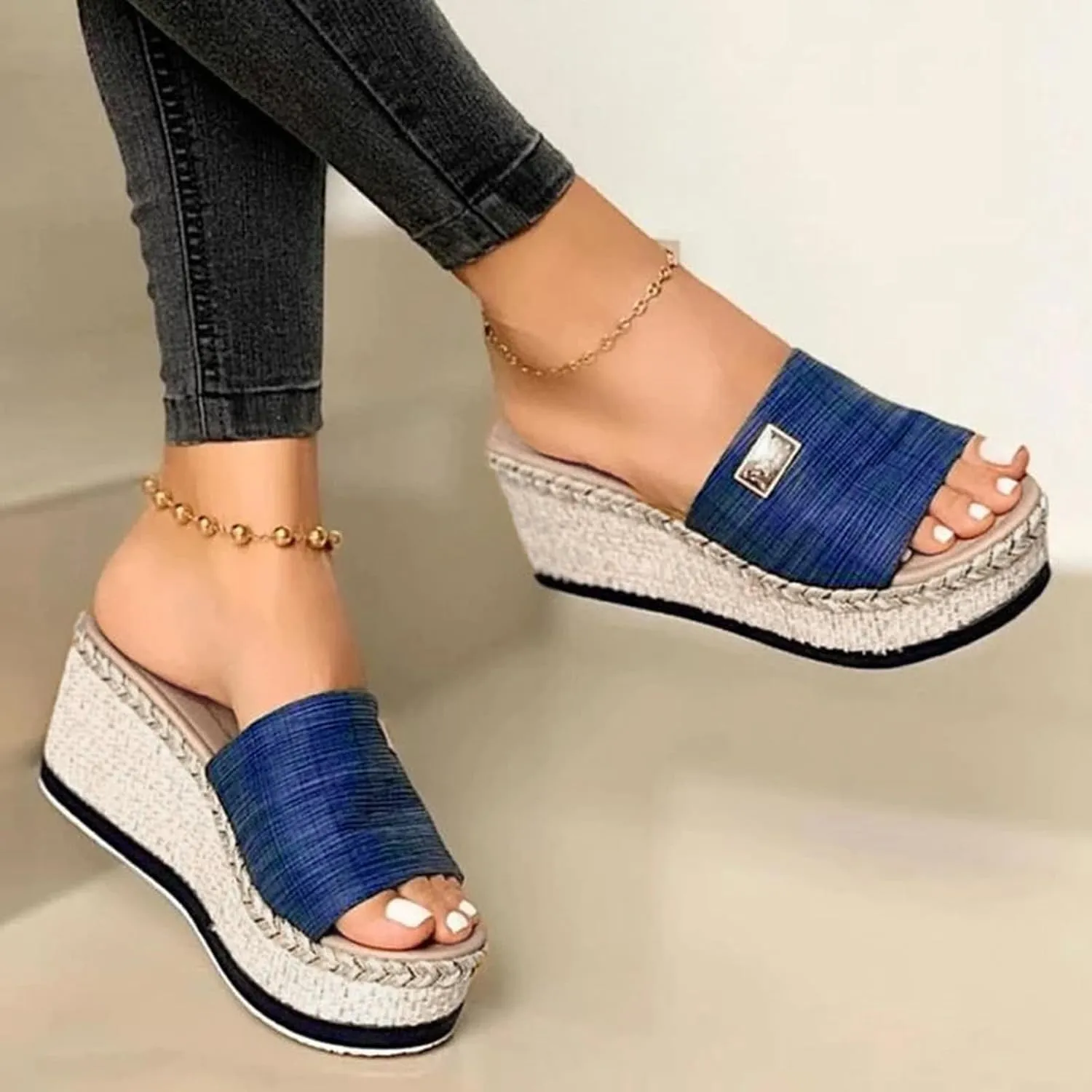 Women Shoes Fashionable Wedge Platform Sandals Bohemian Beach Slippers Closed Toe Sandals with Arch Support