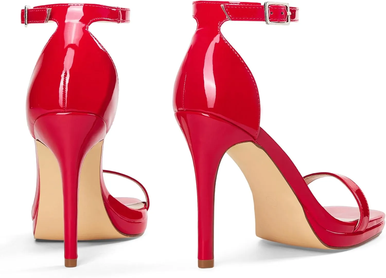 Women Strappy High Heeled Sandals,4.3-Inch Stiletto Open Square Toe Heels with Ankle Strap at Wedding Bride Prom Date Work Church Dressy