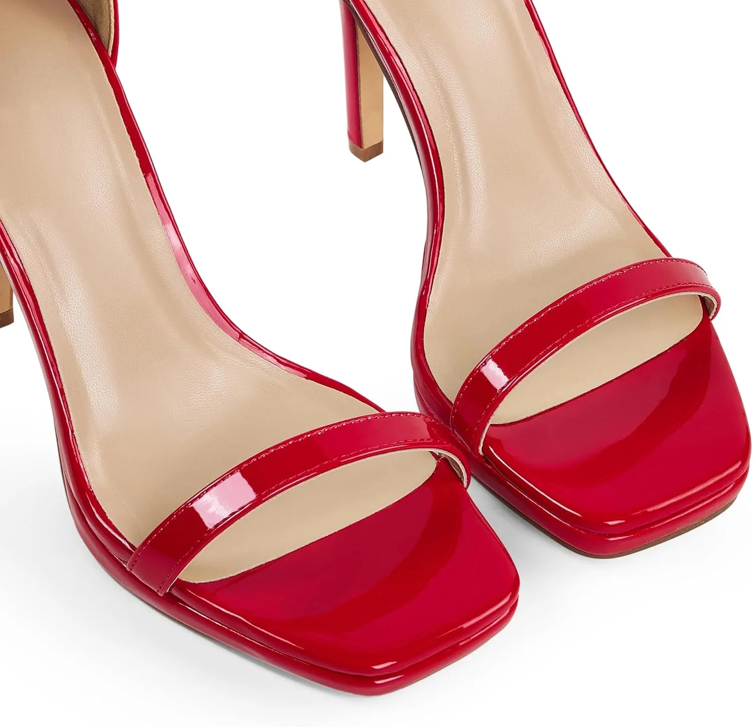 Women Strappy High Heeled Sandals,4.3-Inch Stiletto Open Square Toe Heels with Ankle Strap at Wedding Bride Prom Date Work Church Dressy