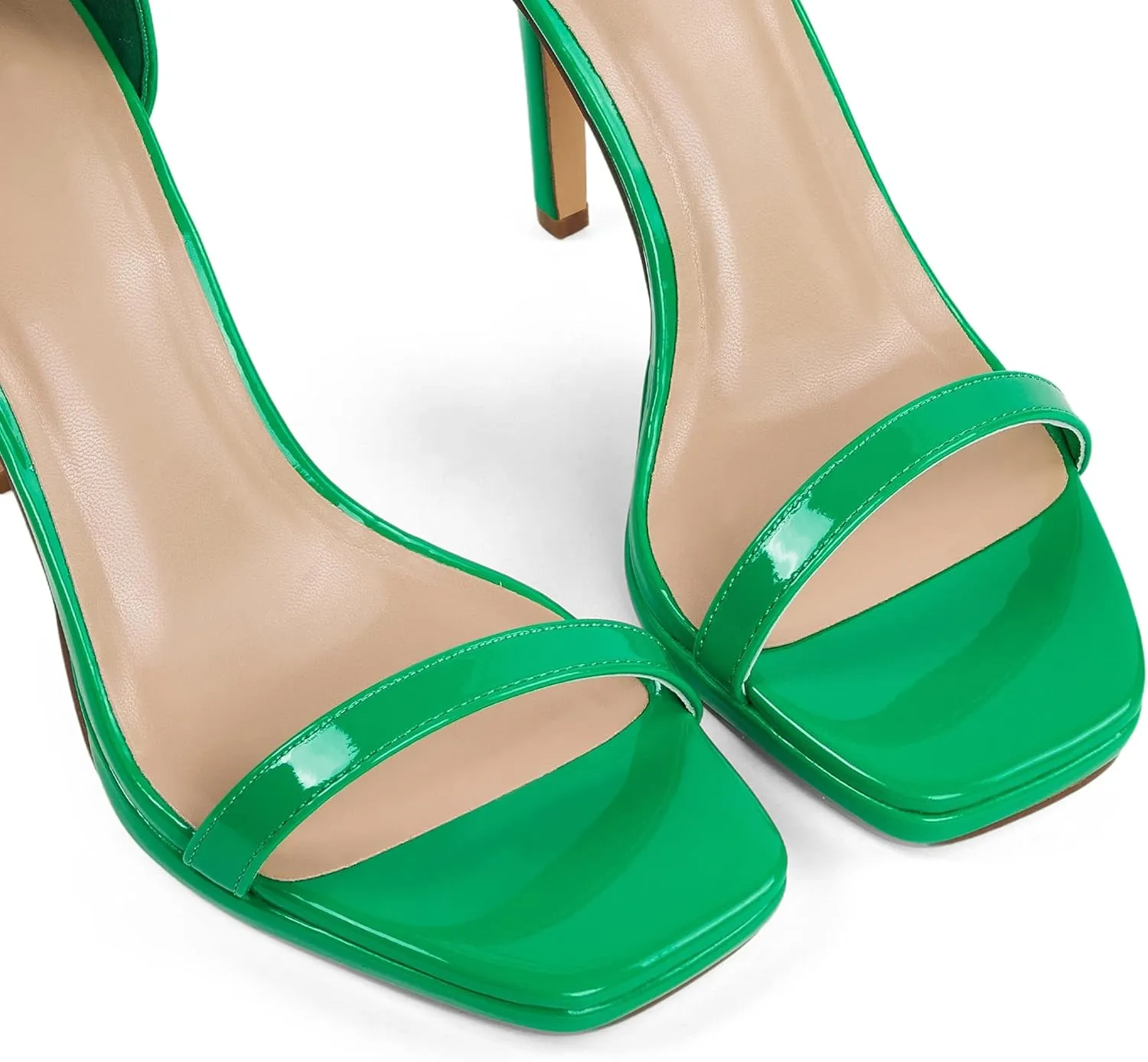 Women Strappy High Heeled Sandals,4.3-Inch Stiletto Open Square Toe Heels with Ankle Strap at Wedding Bride Prom Date Work Church Dressy