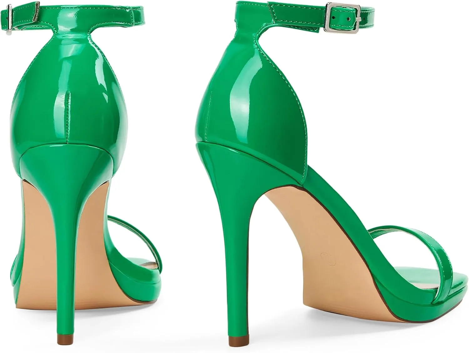 Women Strappy High Heeled Sandals,4.3-Inch Stiletto Open Square Toe Heels with Ankle Strap at Wedding Bride Prom Date Work Church Dressy
