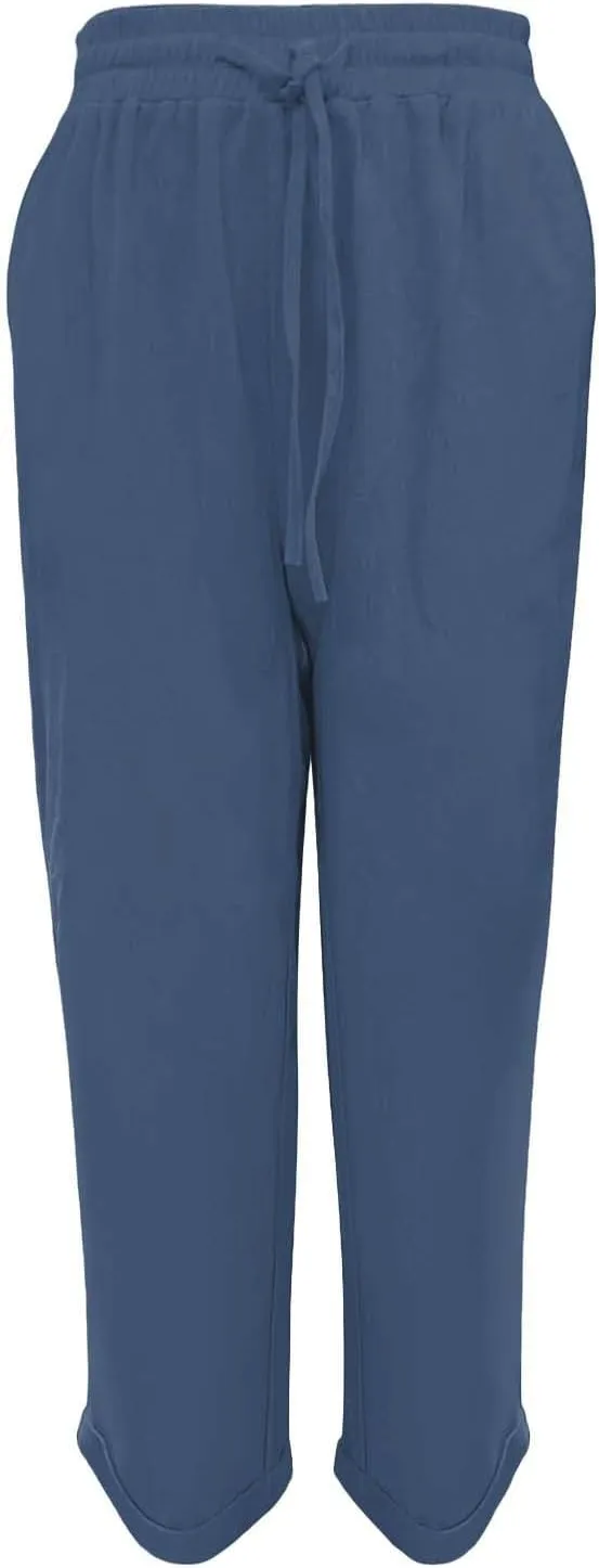 Women Summer Linen Pants Casual Drawstring Comfy Baggy Trousers Beach Boho Dressy Palazzo Lounge Pants with Pockets