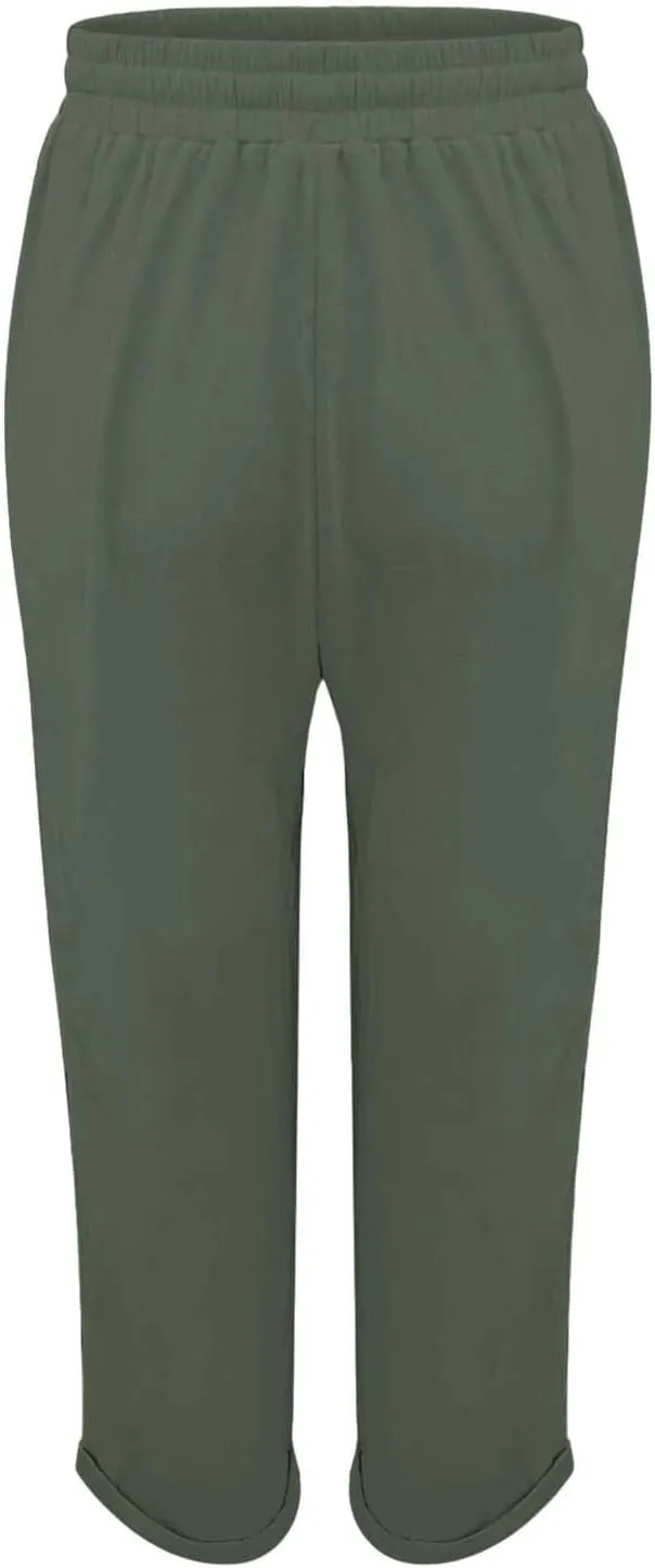 Women Summer Linen Pants Casual Drawstring Comfy Baggy Trousers Beach Boho Dressy Palazzo Lounge Pants with Pockets