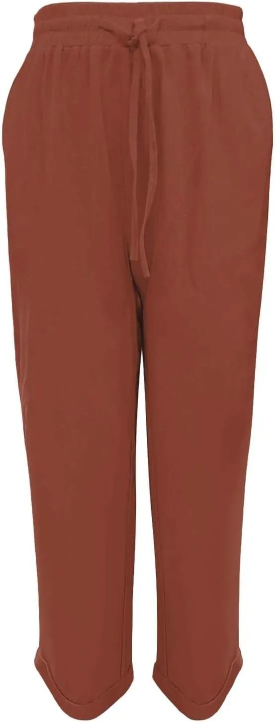 Women Summer Linen Pants Casual Drawstring Comfy Baggy Trousers Beach Boho Dressy Palazzo Lounge Pants with Pockets