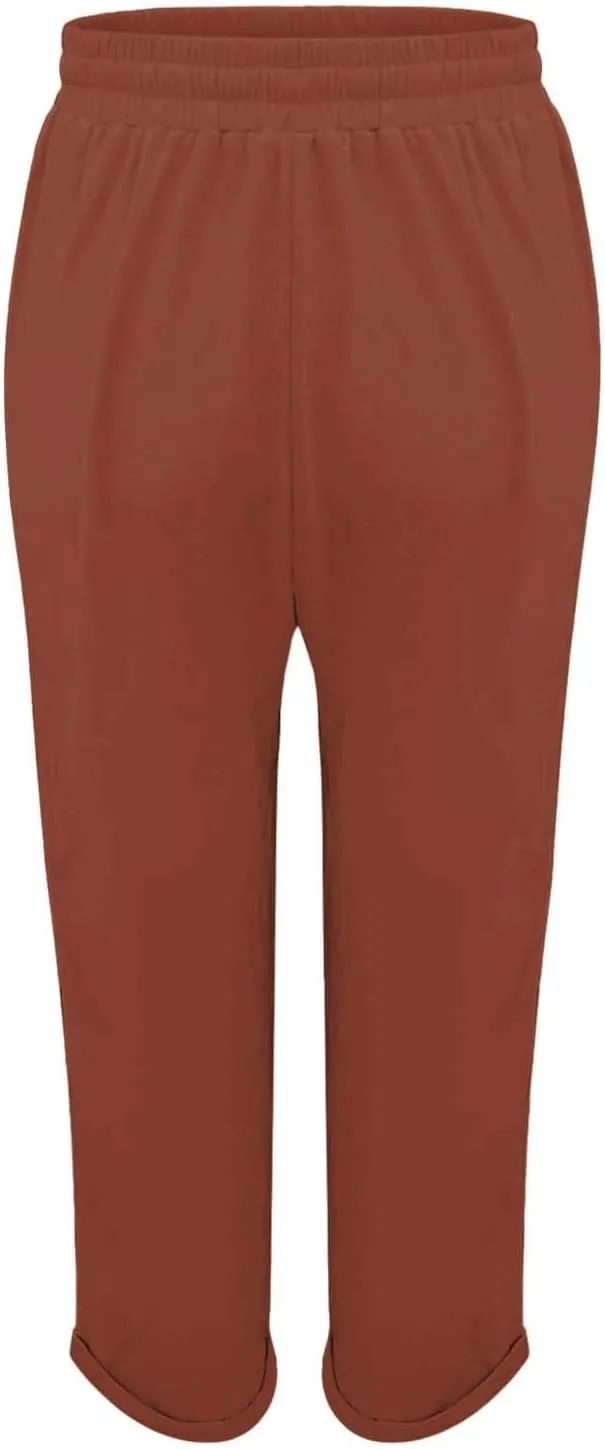 Women Summer Linen Pants Casual Drawstring Comfy Baggy Trousers Beach Boho Dressy Palazzo Lounge Pants with Pockets