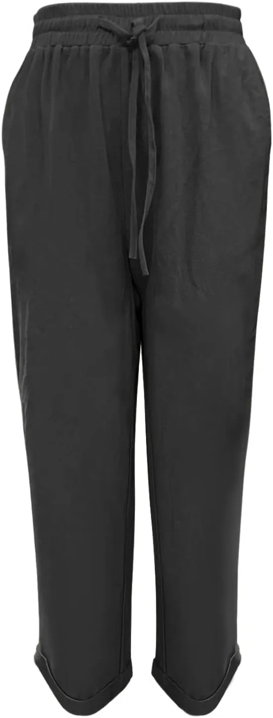 Women Summer Linen Pants Casual Drawstring Comfy Baggy Trousers Beach Boho Dressy Palazzo Lounge Pants with Pockets