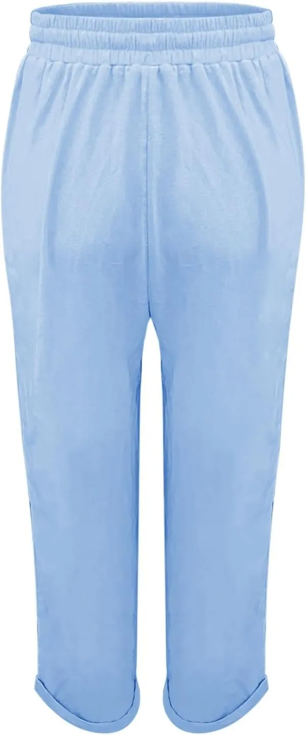 Women Summer Linen Pants Casual Drawstring Comfy Baggy Trousers Beach Boho Dressy Palazzo Lounge Pants with Pockets