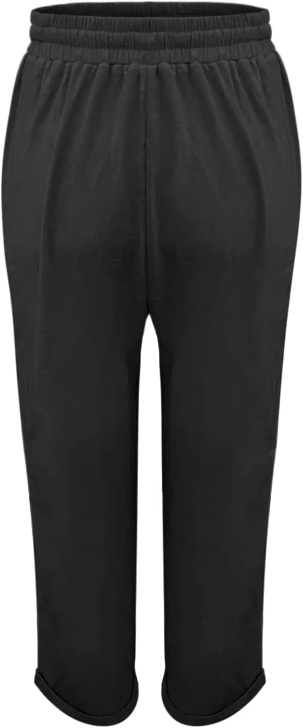 Women Summer Linen Pants Casual Drawstring Comfy Baggy Trousers Beach Boho Dressy Palazzo Lounge Pants with Pockets