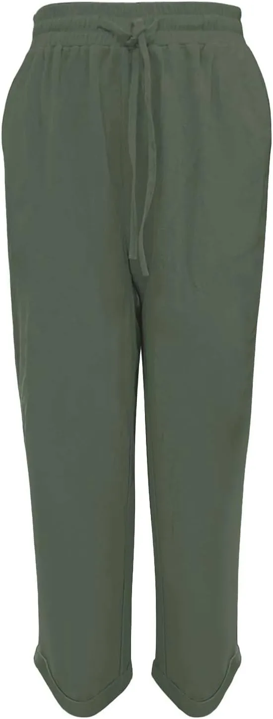 Women Summer Linen Pants Casual Drawstring Comfy Baggy Trousers Beach Boho Dressy Palazzo Lounge Pants with Pockets