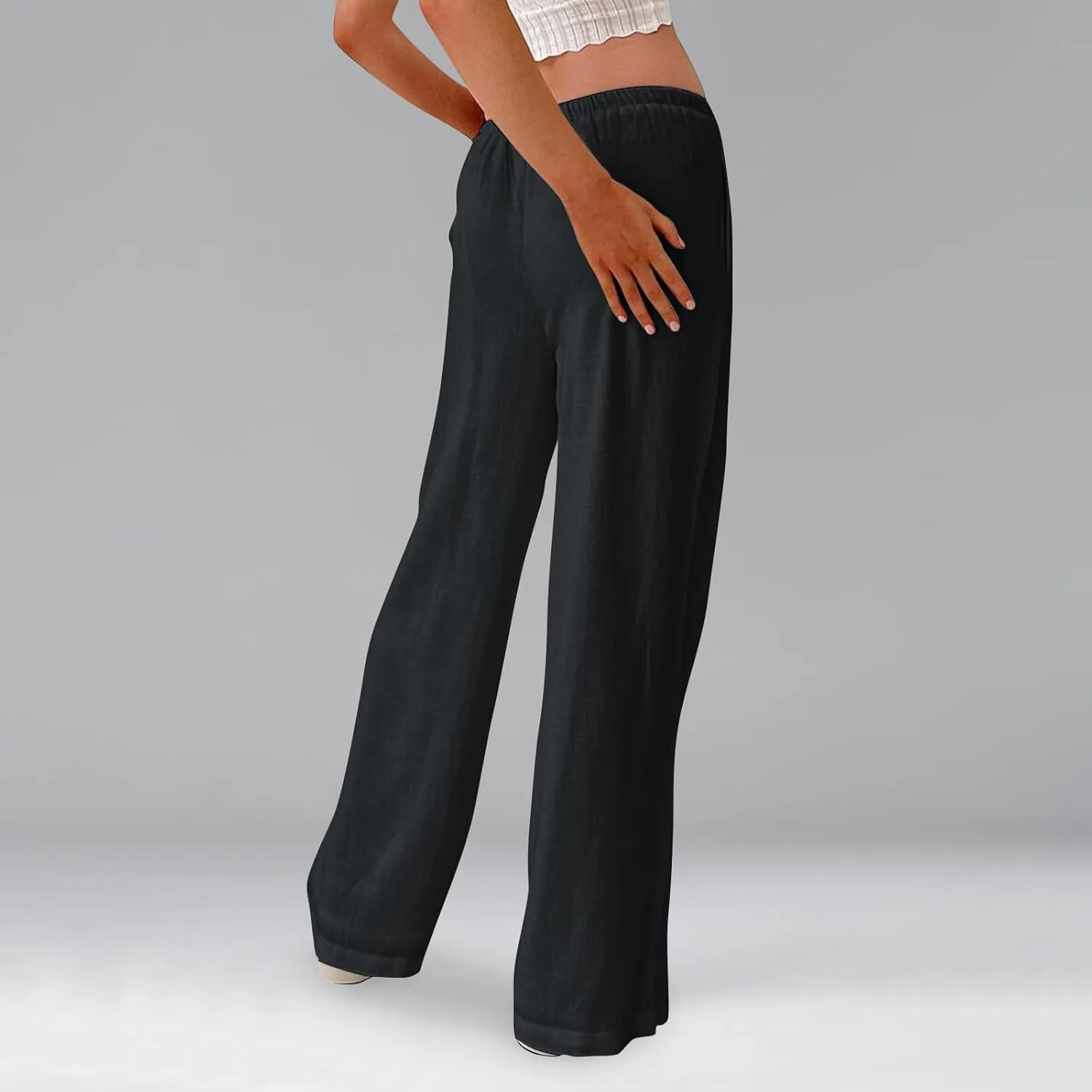 Women Wide Leg Pants Linen Pants Drawstring High Waisted Summer Boho Pant Workout Trouser Pant with Pockets (S-2Xl)