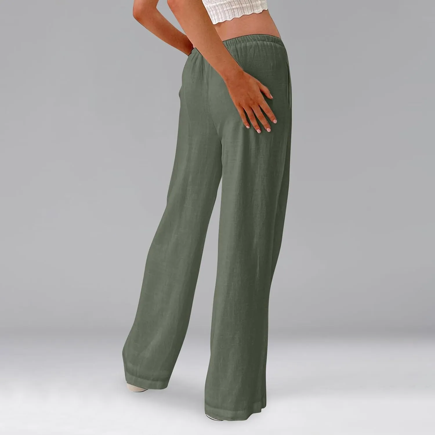 Women Wide Leg Pants Linen Pants Drawstring High Waisted Summer Boho Pant Workout Trouser Pant with Pockets (S-2Xl)