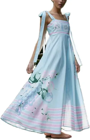 Women Y2k Boho Maxi Dress Vintage Tie Floral Sleeveless Flowy Dress Summer Cutout Beach Vacation Going Out Streetwear