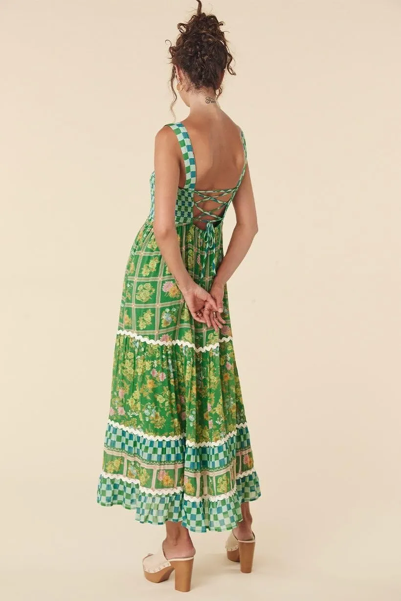 Women Y2k Boho Maxi Dress Vintage Tie Floral Sleeveless Flowy Dress Summer Cutout Beach Vacation Going Out Streetwear