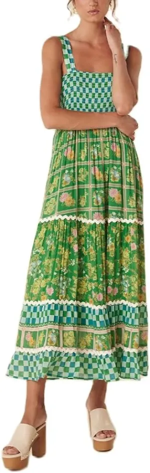 Women Y2k Boho Maxi Dress Vintage Tie Floral Sleeveless Flowy Dress Summer Cutout Beach Vacation Going Out Streetwear