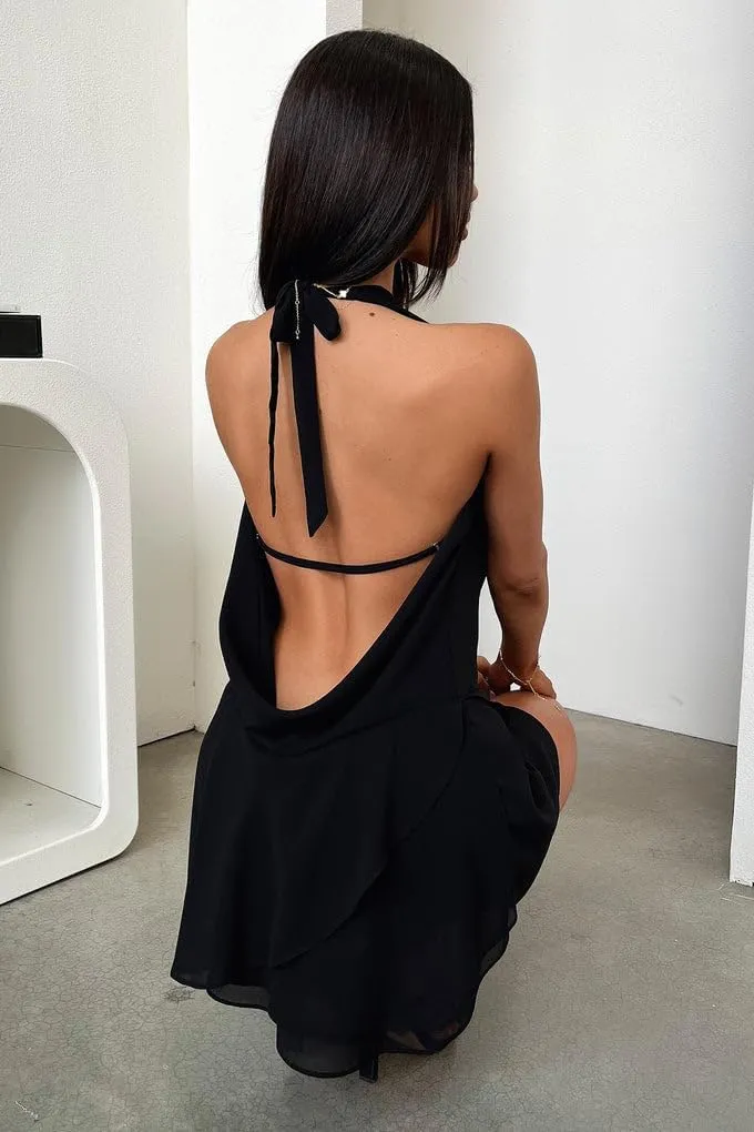 Women Y2k Halter Neck Dress Cute Tie Floral Sleeveless Backless Mini Dress Summer Going Out Short Dresses Streetwear