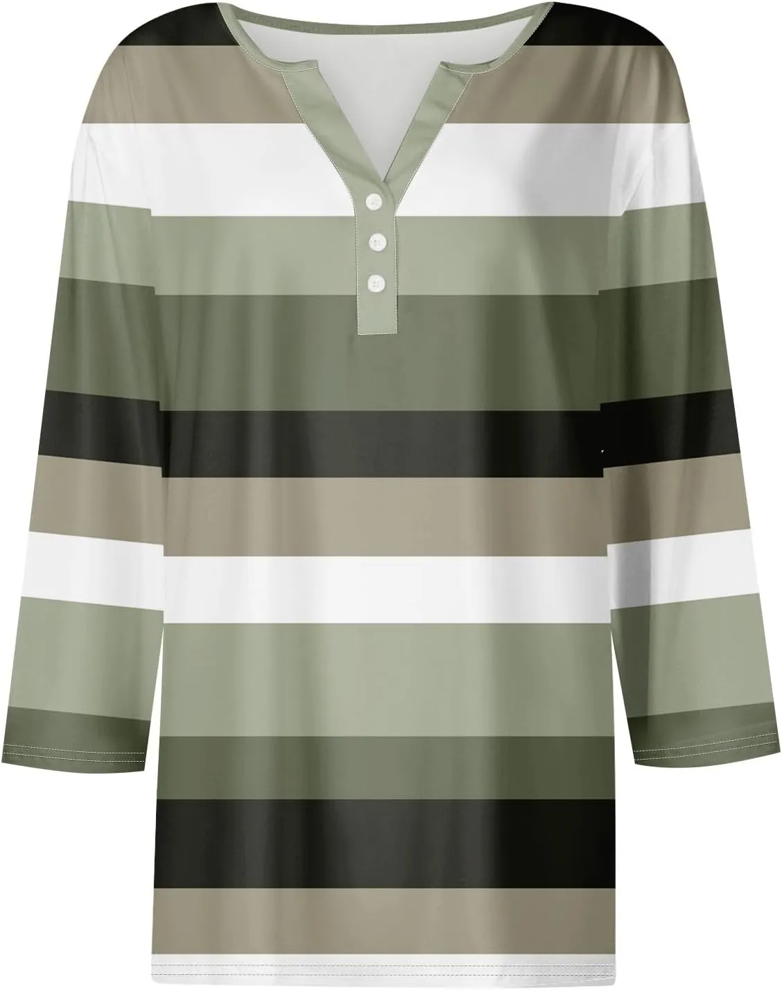 Womens 3/4 Sleeve Tops,Women's T-Shirts Dressy Button Down Tunic Tops Striped Blouses Henley V Neck Summer Cute Tees