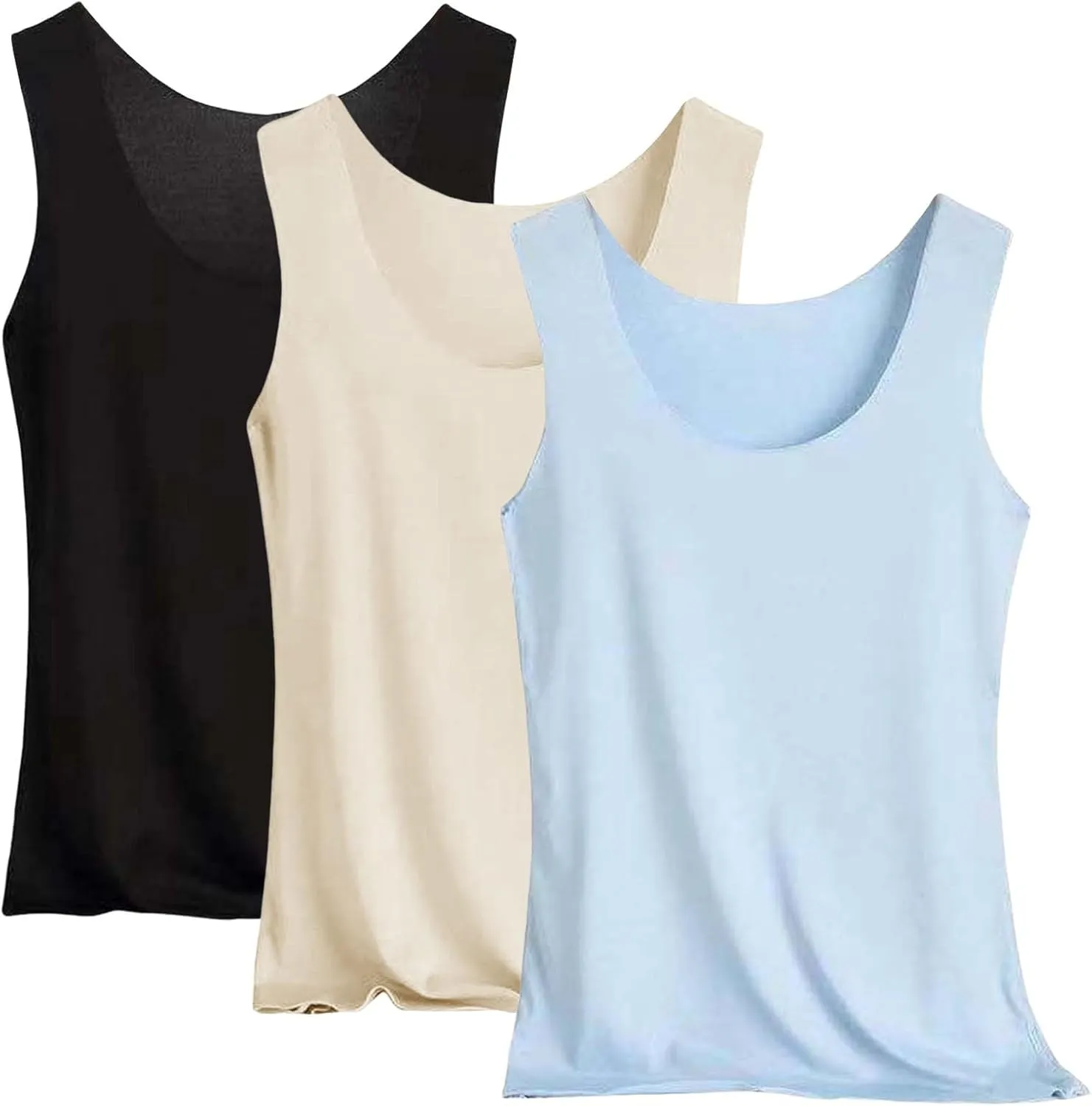 Women's 3pc Summer Seamless Ice Silk Vest Inner Wear Bottoming Shirt Sleeveless Camisole Blouses 2025 Summer Basic Tank Shirt