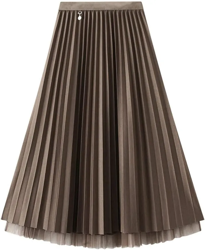 Women's A-Line Tulle Skirt SDouble Wear Pleated Skirt Sarees High Waist Tummy Control Midi Skirt Princess Skirt