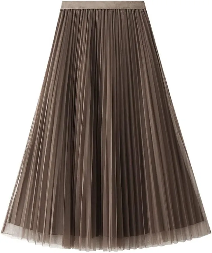 Women's A-Line Tulle Skirt SDouble Wear Pleated Skirt Sarees High Waist Tummy Control Midi Skirt Princess Skirt