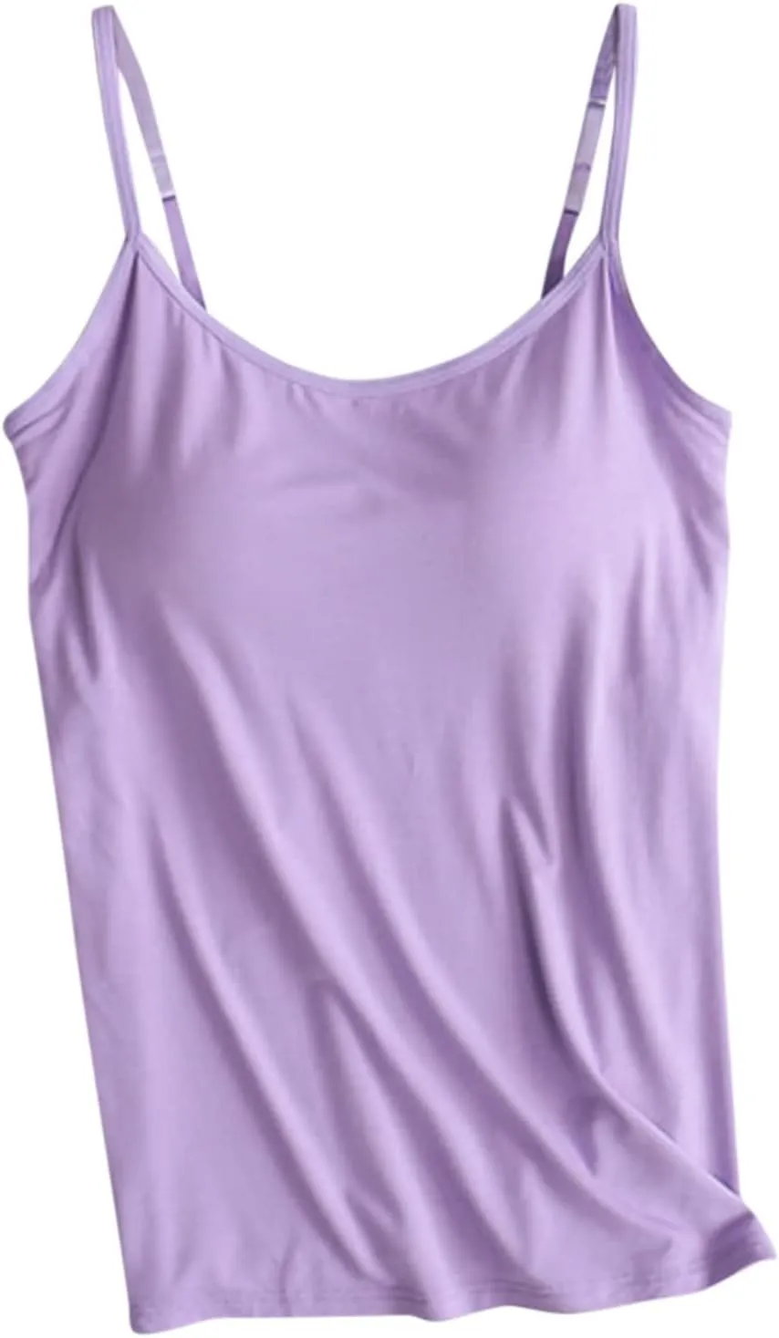 Women's Built-in Bra Tank Tops Adjustable Strap Wireless Camisole Padded Workout Yoga Daily Shelf Bra Undershirts