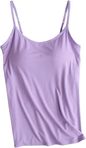 Women's Built-in Bra Tank Tops Adjustable Strap Wireless Camisole Padded Workout Yoga Daily Shelf Bra Undershirts