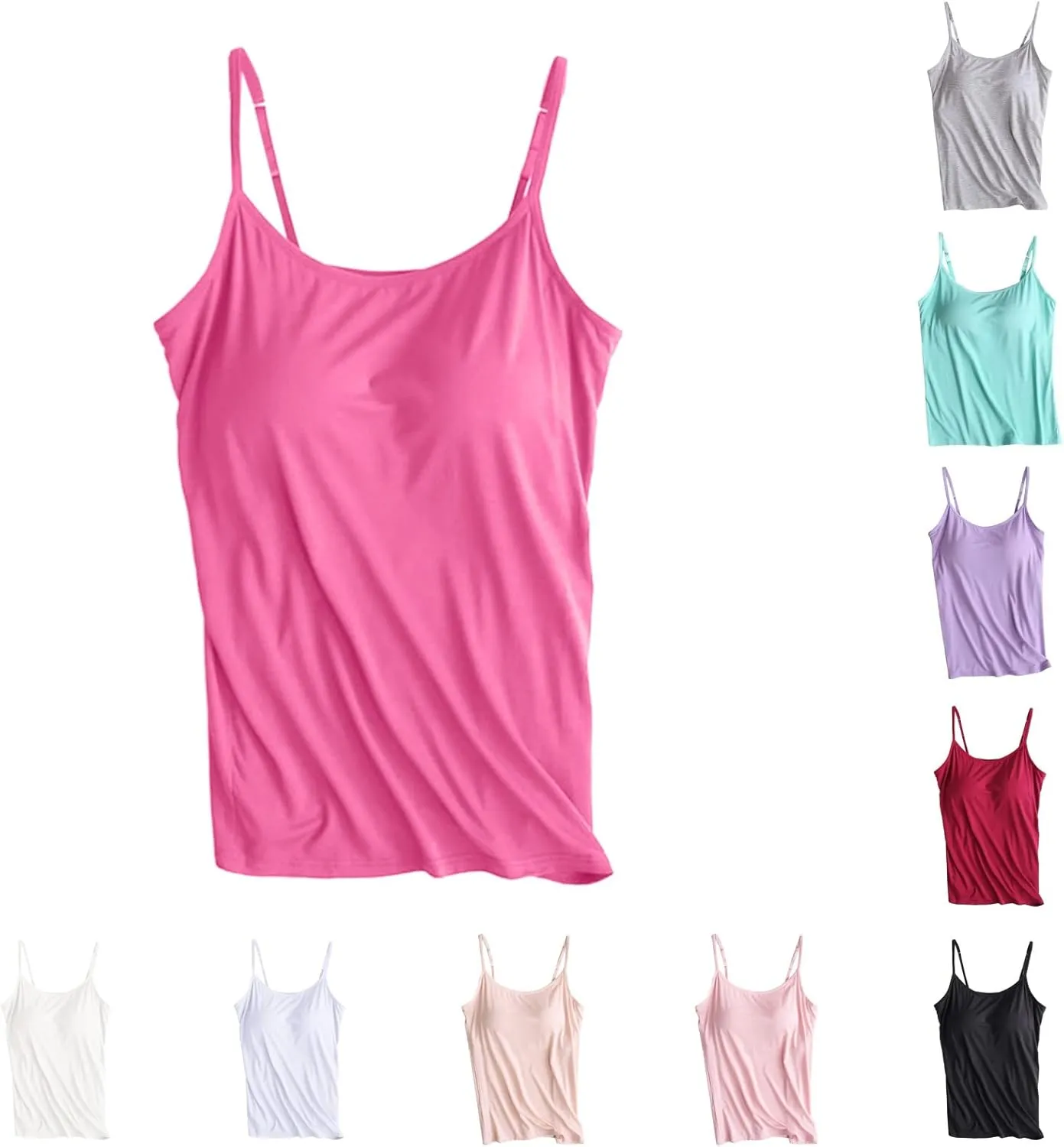 Women's Built-in Bra Tank Tops Adjustable Strap Wireless Camisole Padded Workout Yoga Daily Shelf Bra Undershirts