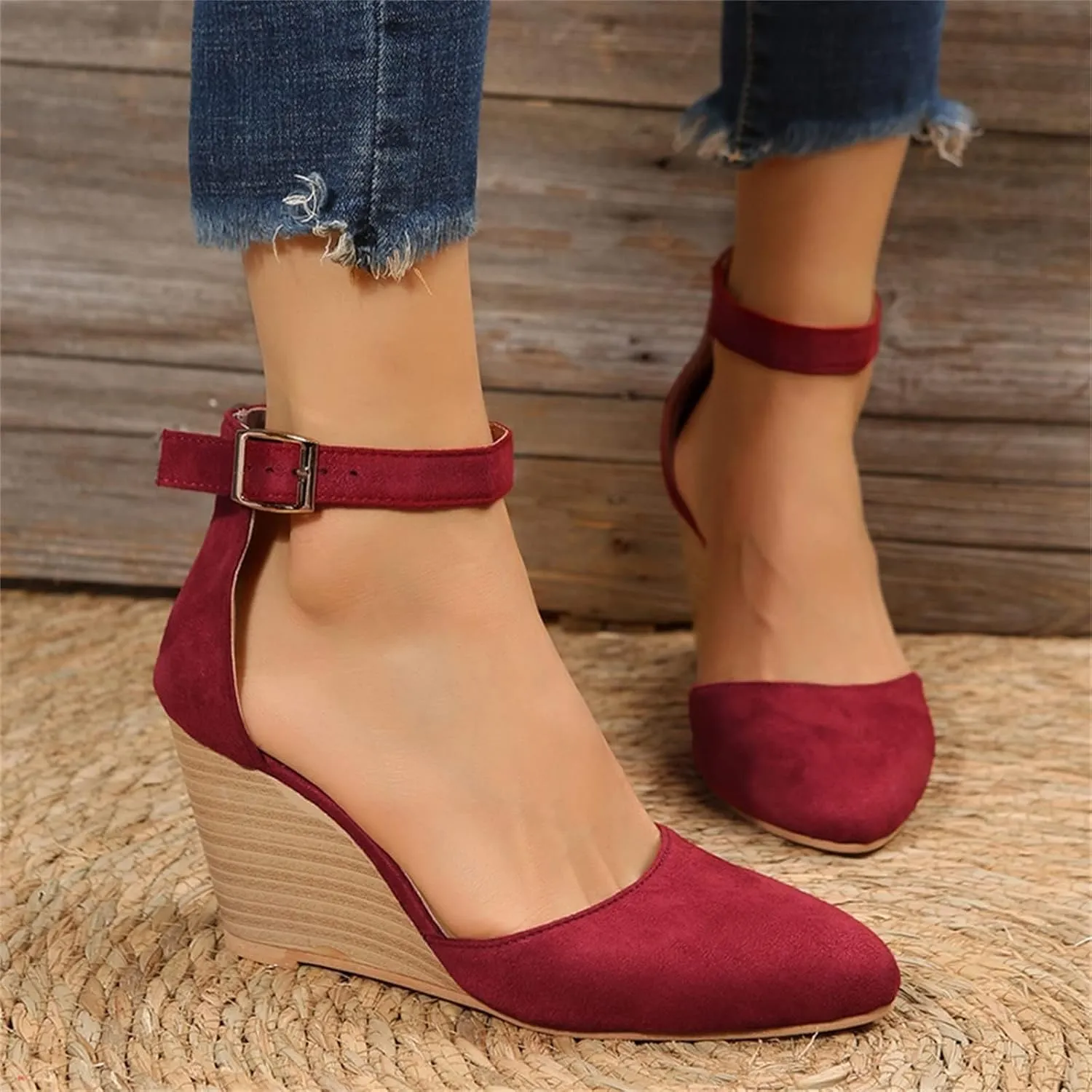 Womens Closed Toe Sandals Women Summer 2025 Casual Ankle Pumps Strap Espadrilles High Heels Wedges Wedding Party Dressy Flat Open Anti Slip with Adjustable Buckle Shoes Wedge Platform