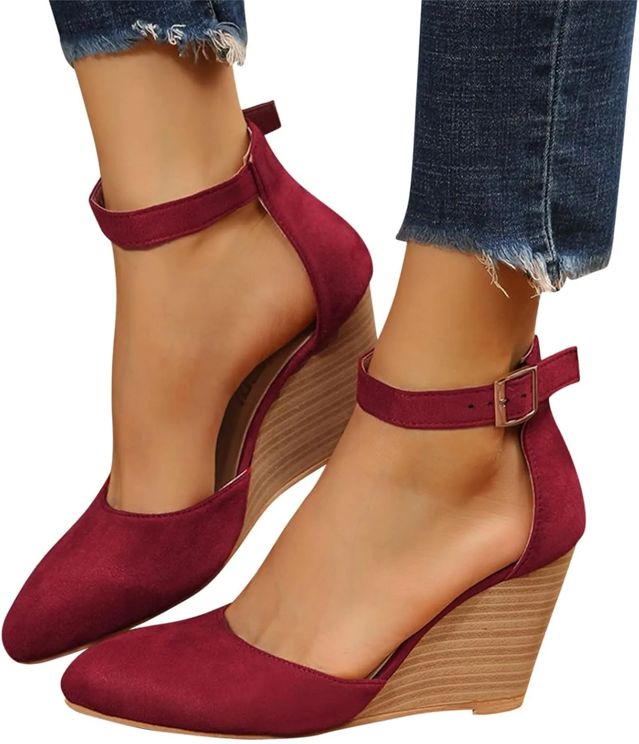 Womens Closed Toe Sandals Women Summer 2025 Casual Ankle Pumps Strap Espadrilles High Heels Wedges Wedding Party Dressy Flat Open Anti Slip with Adjustable Buckle Shoes Wedge Platform