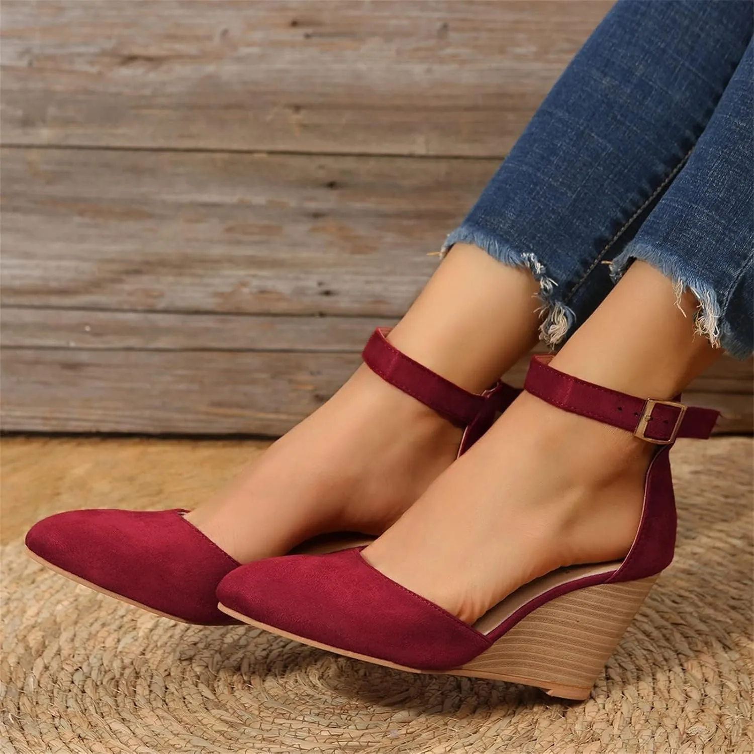 Womens Closed Toe Sandals Women Summer 2025 Casual Ankle Pumps Strap Espadrilles High Heels Wedges Wedding Party Dressy Flat Open Anti Slip with Adjustable Buckle Shoes Wedge Platform