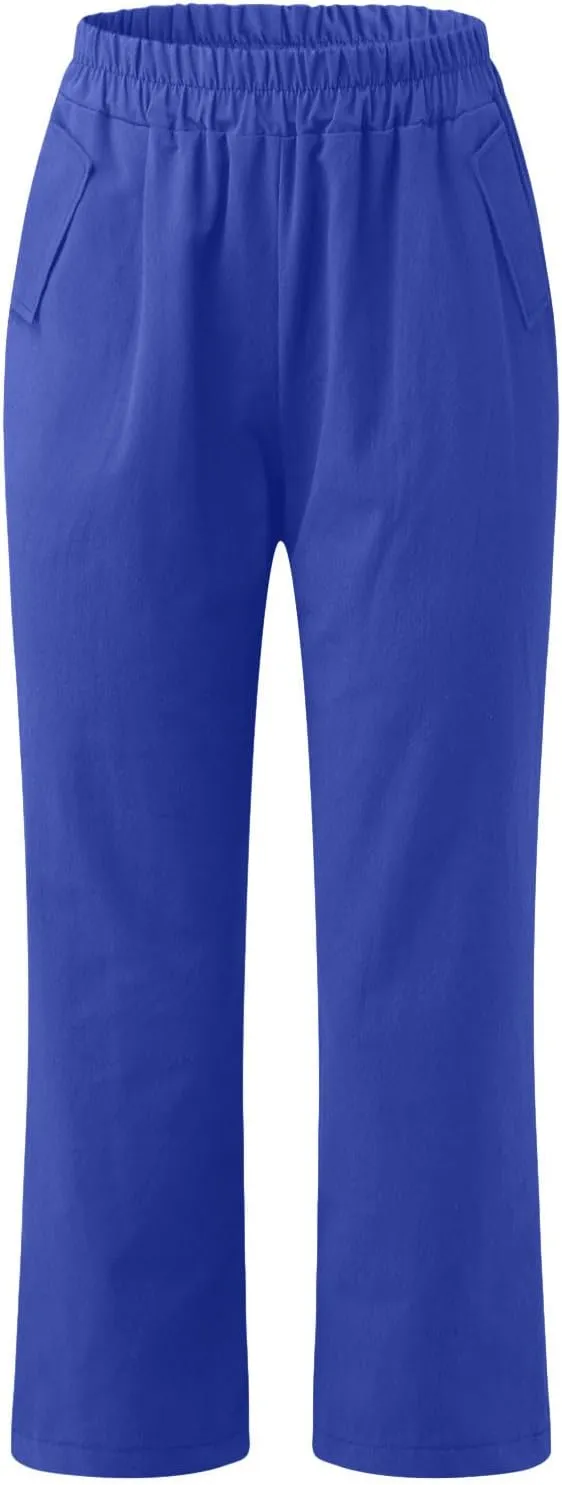 Womens Cotton Linen Capri Pants Straight Leg High Waist Trousers Summer Solid Color Pant Loose Bottoms with Pockets