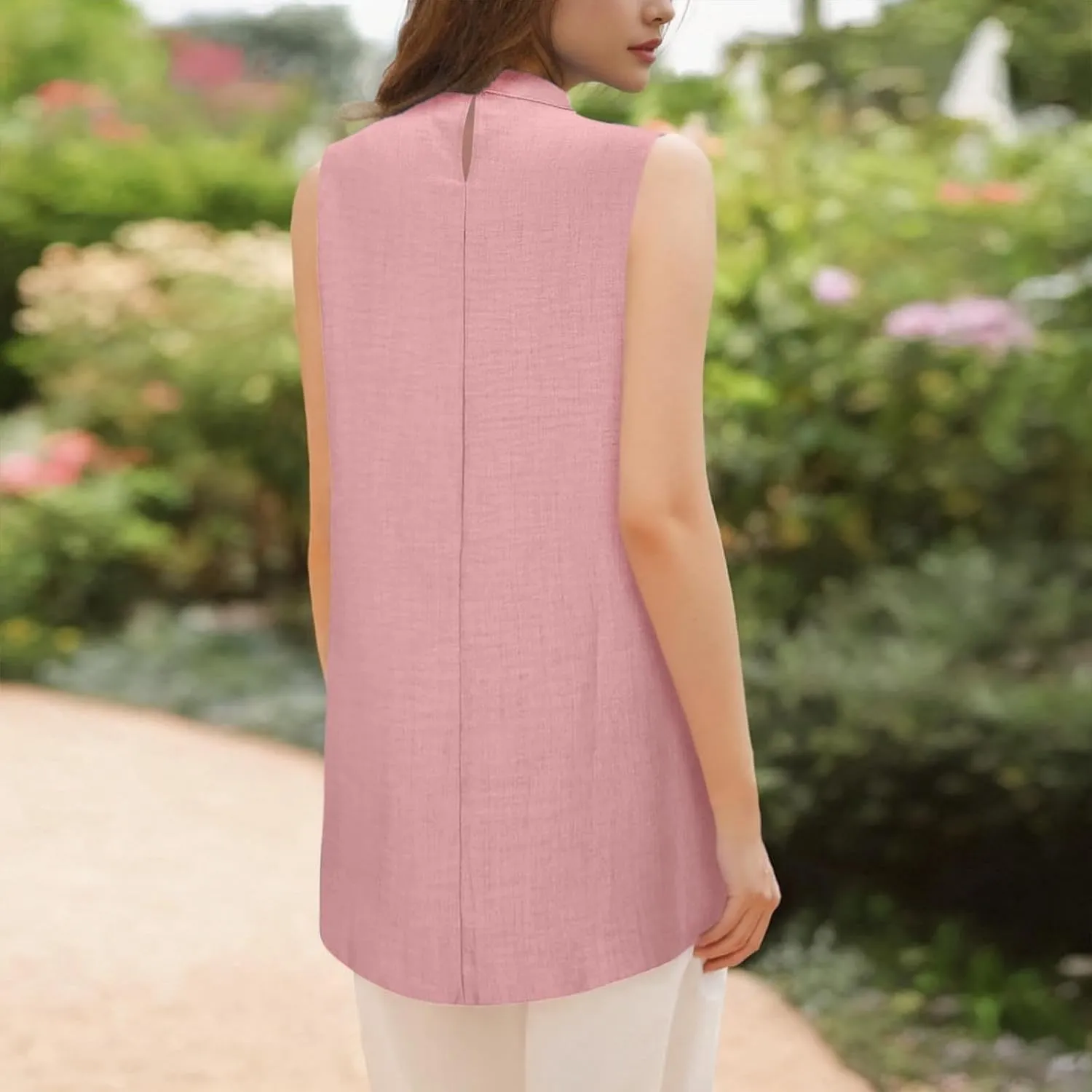 Women's Crew Neck Sleeveless Casual Tank Tops Summer Irregular Going Out Tank Tops Slim Solid Color Trendy