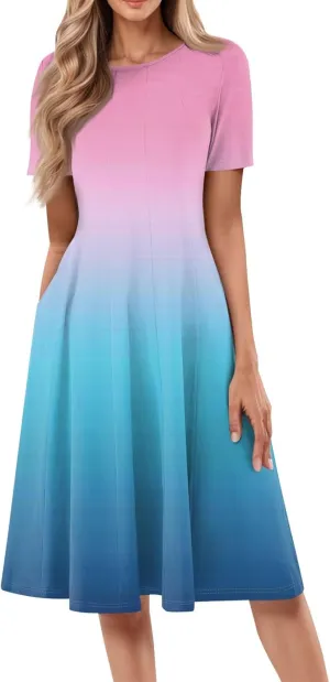 Womens Dresses Dresses for Women Casual Summer A Line Midi Dresses for Women Short Sleeve Loose Fit