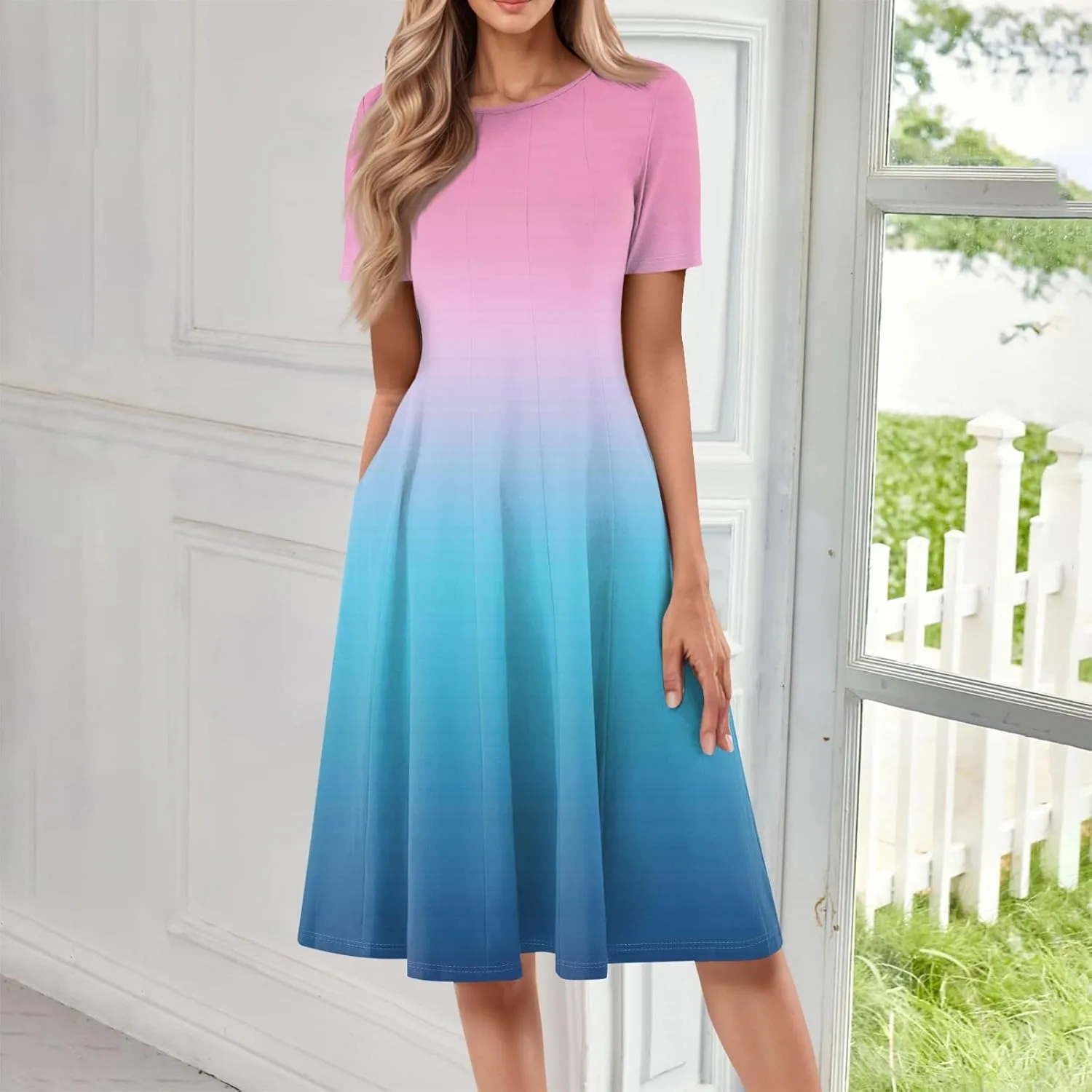 Womens Dresses Dresses for Women Casual Summer A Line Midi Dresses for Women Short Sleeve Loose Fit